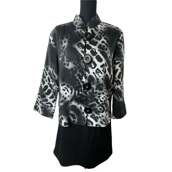 Berek Animal Print 100% Linen‎ Work Business Short Jacket Black White Medium - Picture 1 of 6